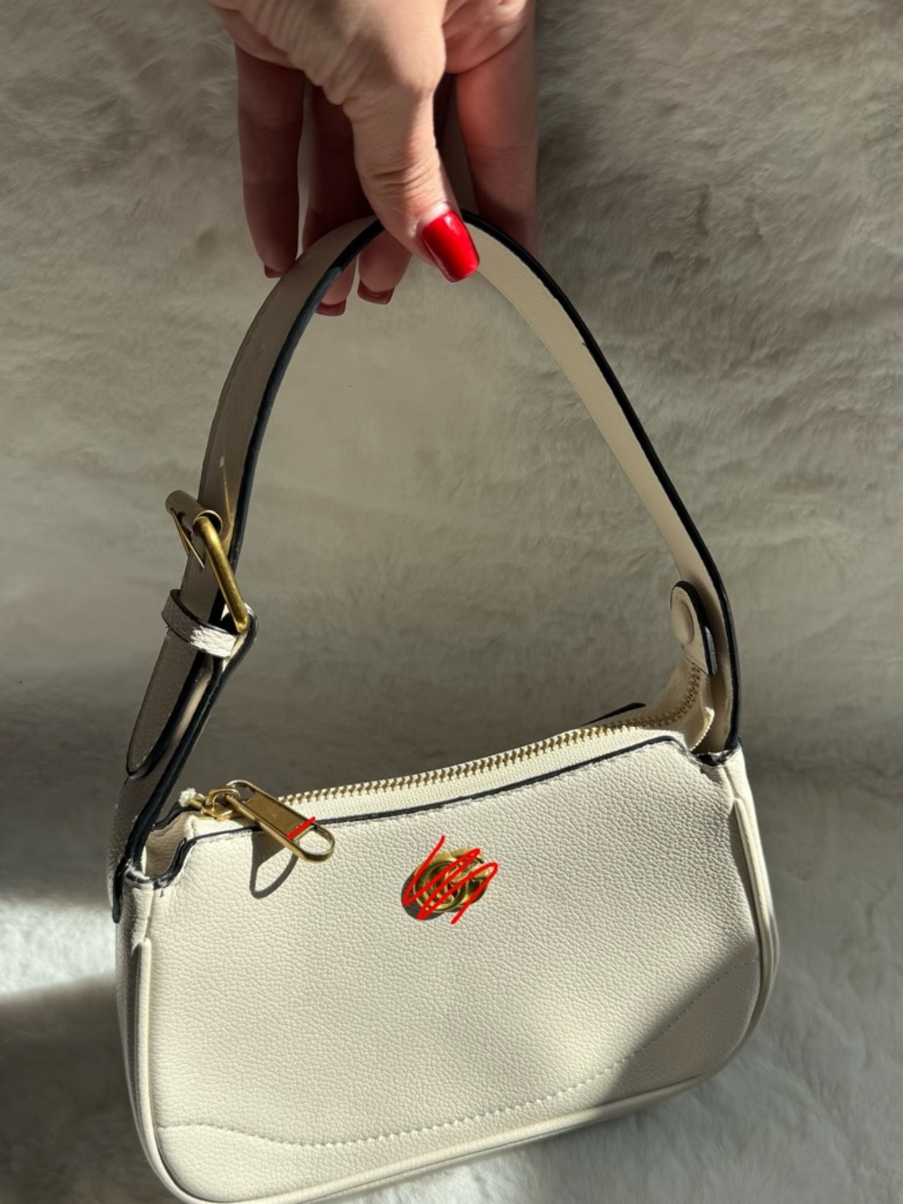 Compact Cream Mini Bag with Black Trim and Gold Hardware